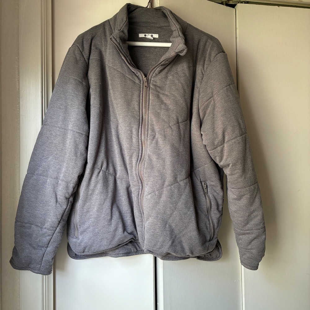 Three Dots Quilted Puffer Jacket Women Size XL Gray Gorpcore Minimalist